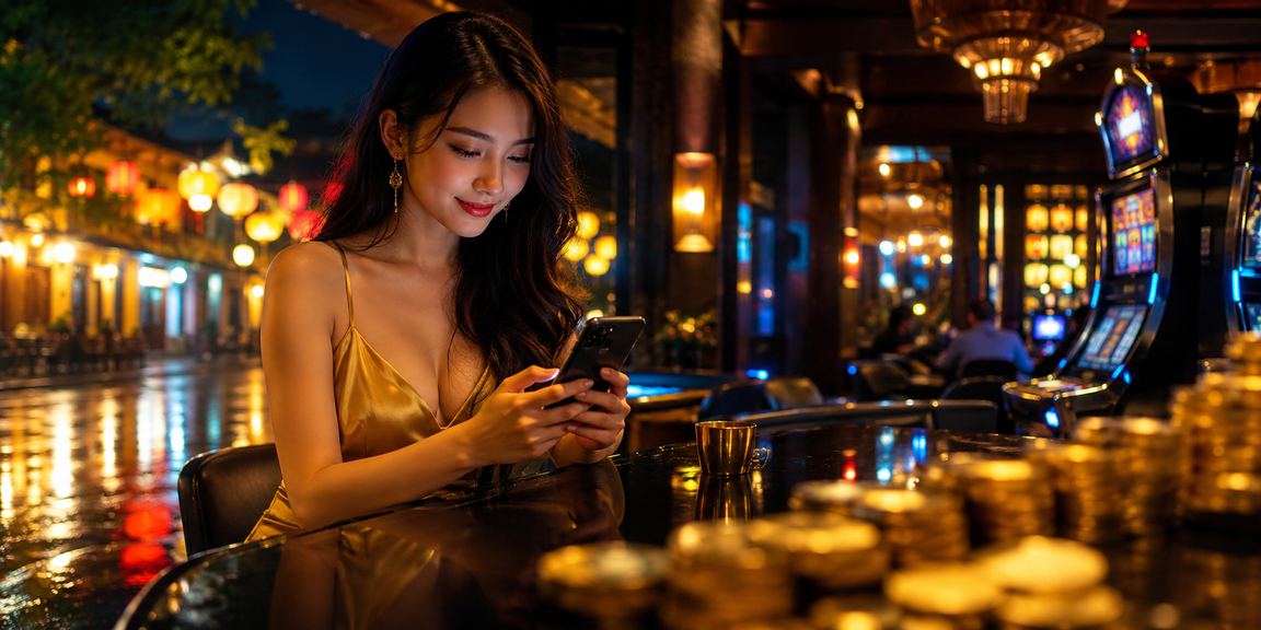 Người chơi sử dụng điện thoại chơi casino tại Hội An